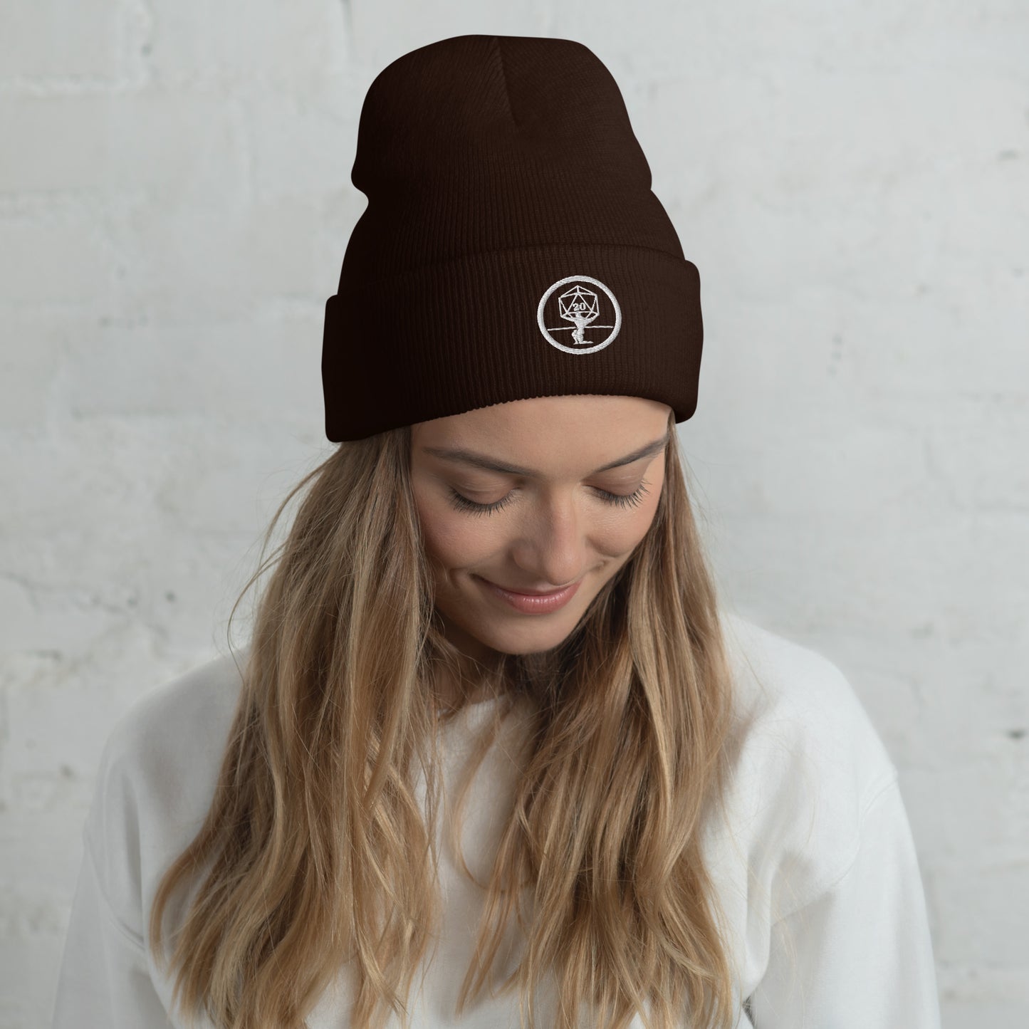 Critical Hit Fitness White Logo Cuffed Beanie