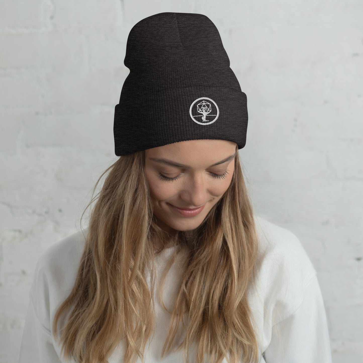 Critical Hit Fitness White Logo Cuffed Beanie