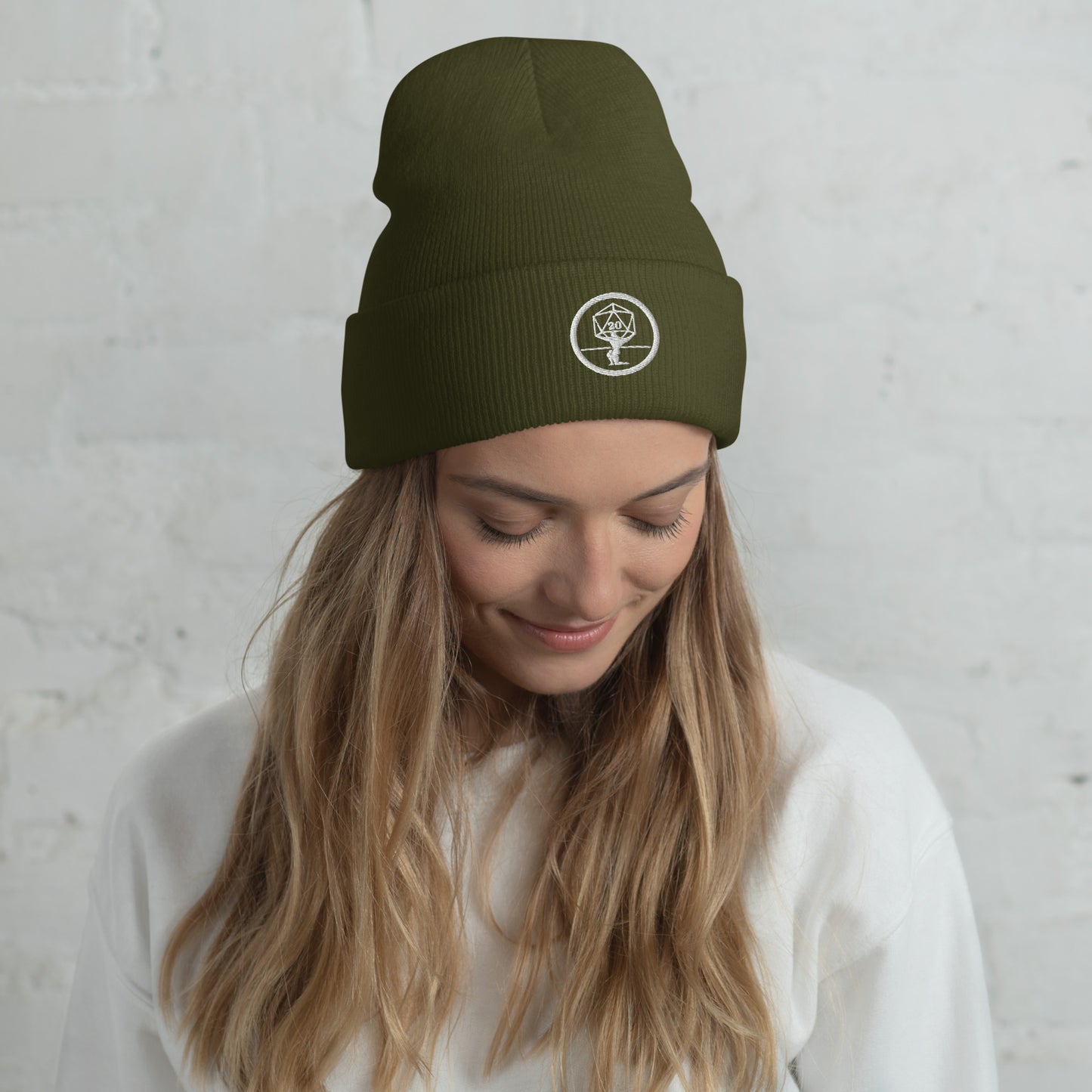 Critical Hit Fitness White Logo Cuffed Beanie