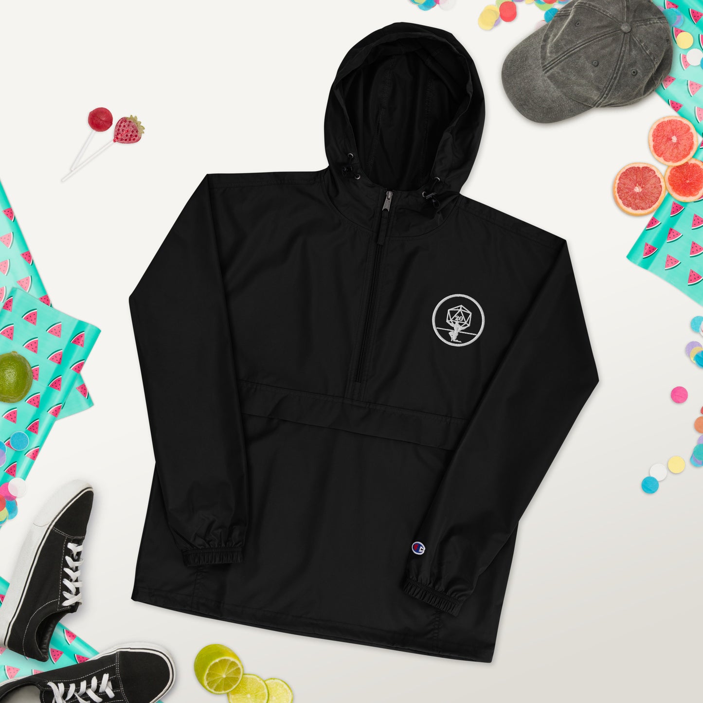 Critical Hit Fitness White Logo Embroidered Champion Packable Jacket