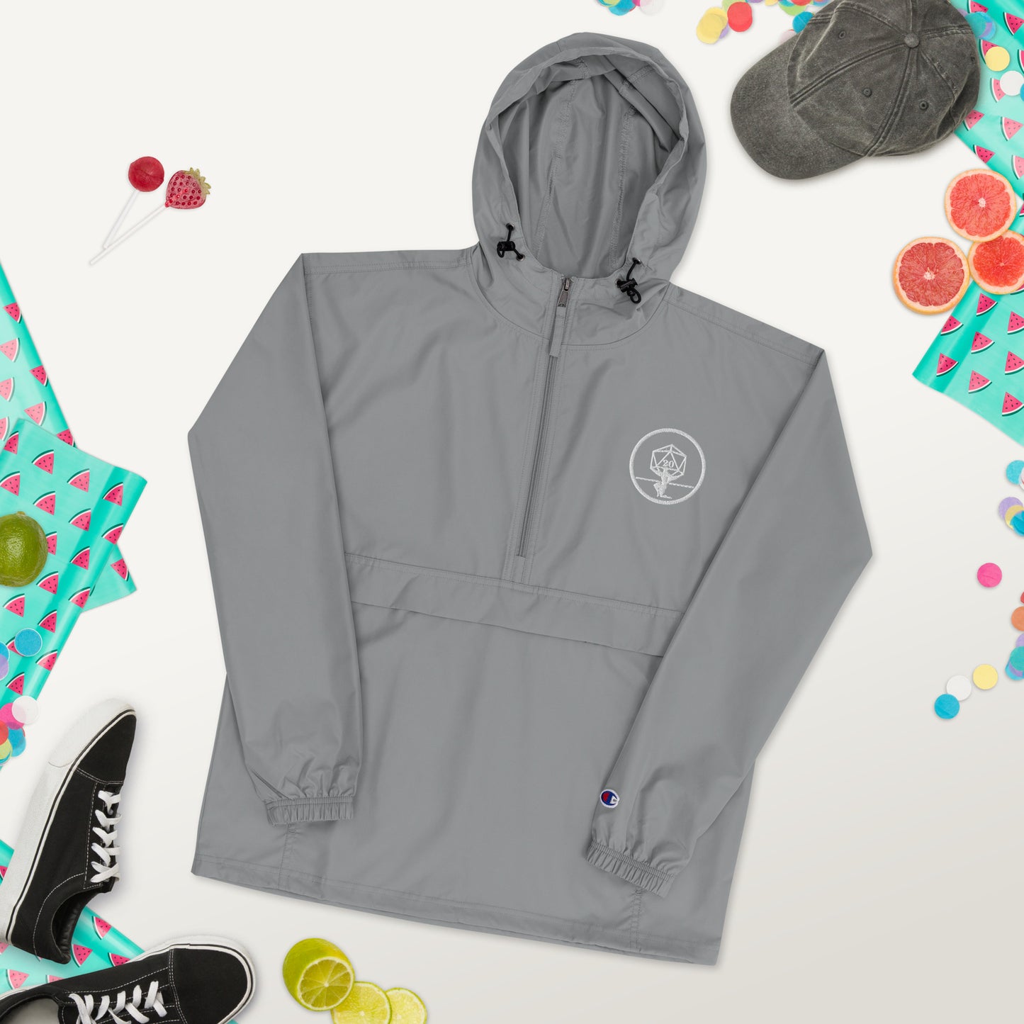 Critical Hit Fitness White Logo Embroidered Champion Packable Jacket