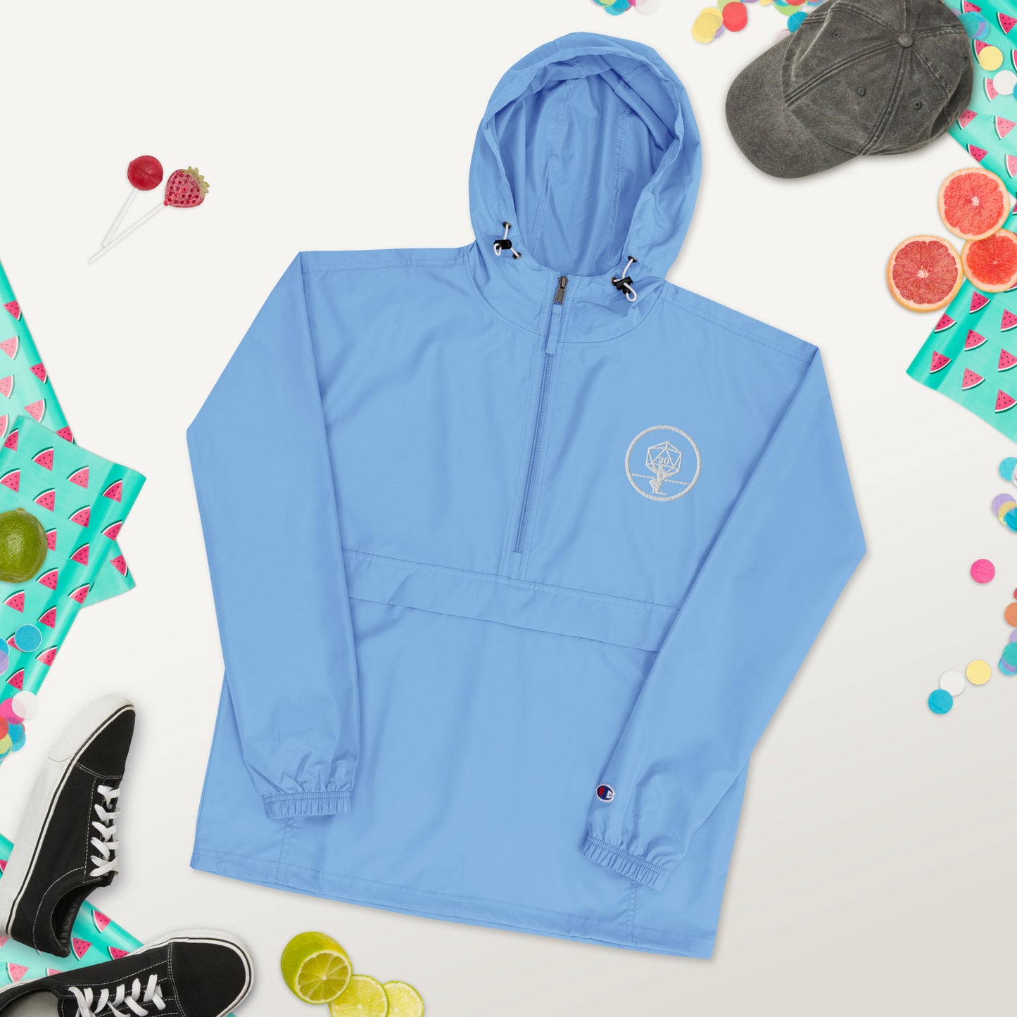 Critical Hit Fitness White Logo Embroidered Champion Packable Jacket