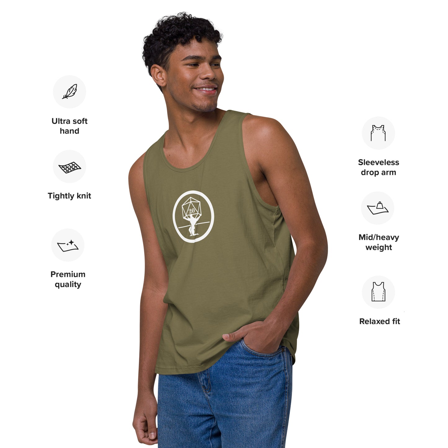 Critical Hit Fitness White Logo Men’s premium tank top